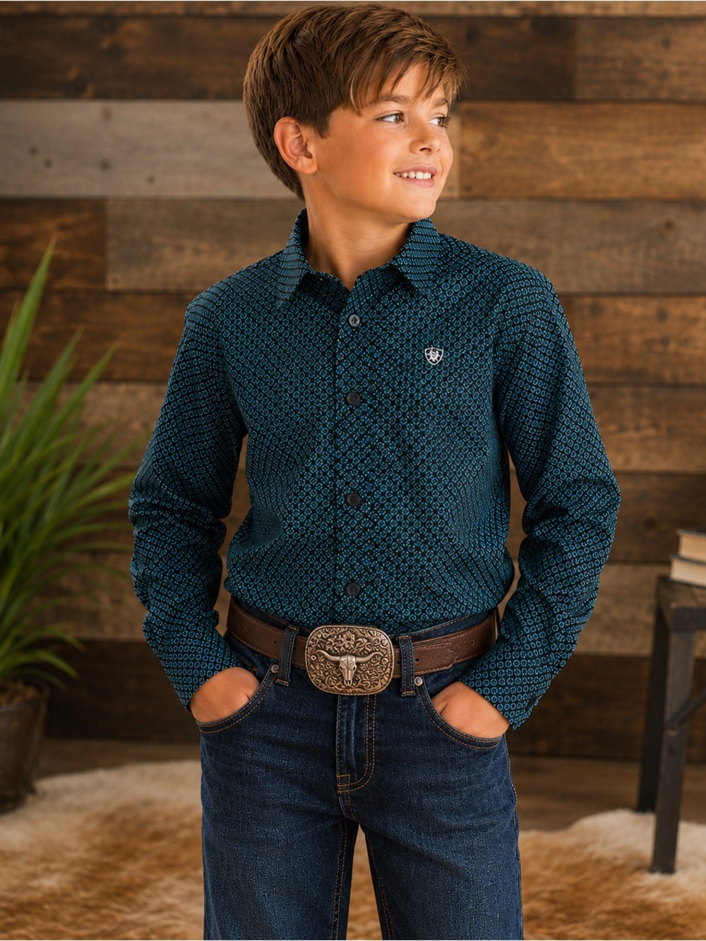 Ariat Boys Pro Series Stretch Western Button Down Shirt Sz. L/G (14/16) #1635